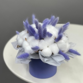 Композиция в шляпной коробке мини из хлопка и лагуруса в Красногорске