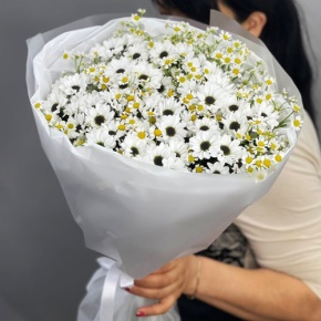 Букет "Понарошку" из хризантем сантини и ромашек в Красногорске
