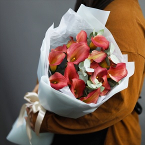 Букет из 17 нежных калл с эвкалиптом в Красногорске